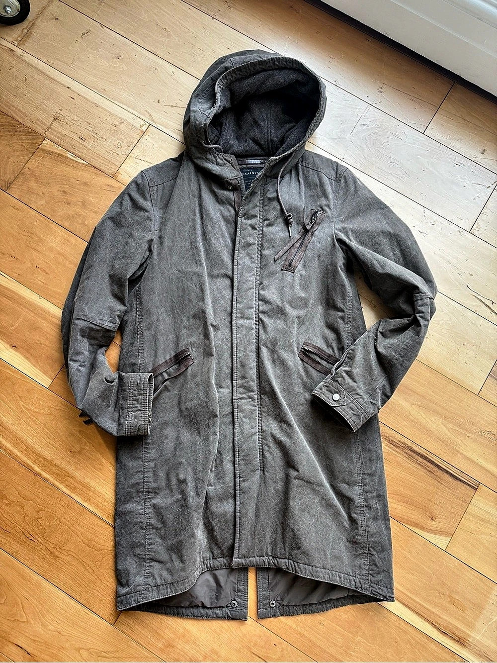 AllSaints Gray Hooded Utility Coat Size Small